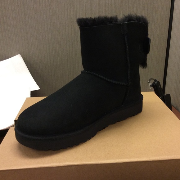 UGG® Women's Mini Bow Round Toe Suede & Sheepskin - Picture 1 of 8